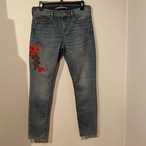 Express Jeans with Roses Embroidered on the side, Ankle Legging, Mid Rise